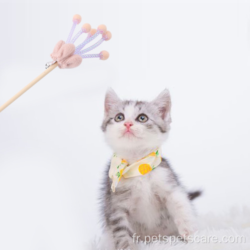 jouet de chat en bois de fleur en bois jouant la baguette